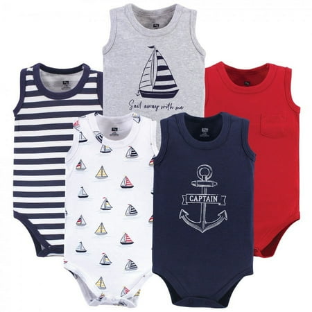 UPC: 0660168528206 | Hudson Baby Infant Boy Cotton Sleeveless Bodysuits 5pk  Captain  0-3 Months