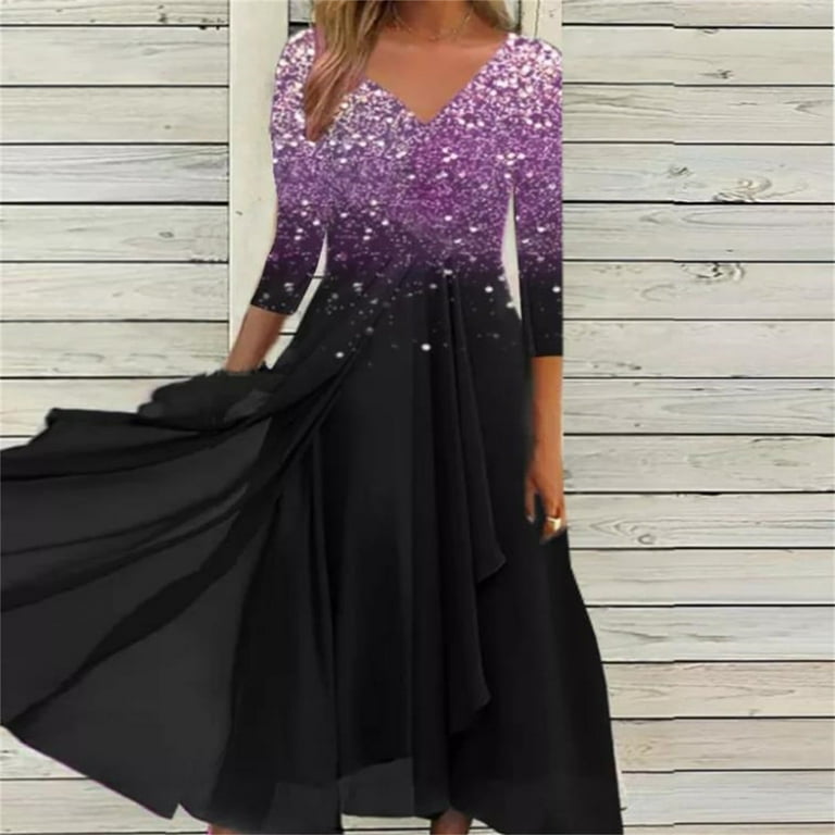 Aayomet Summer Dress Women's Long Sleeved Casual Fashion Chiffon Stitching  Women's Dresses,Purple 4XL - Walmart.com