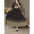 thumbnail image 3 of MORTTIC Women's Bohemian Paisley Print V Maxi Dress V-Neck Embroidered 3/4 Sleeve Party Dress, S, 3 of 9
