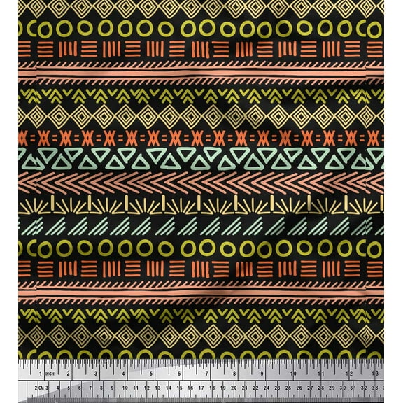 Soimoi Black Cotton Duck Fabric Aztec Geometric Printed Fabric 1 Yard 42 Inch Wide