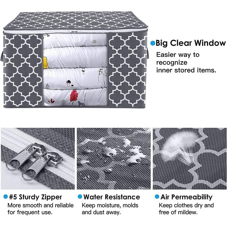 Storage Bags 100L [6 Pack] Large Blanket Clothes Organization and Storage  Containers for Bedding, Comforters, Foldable Organizer with Reinforced  Handle, Clear Window, Sturdy Zippers, Grey 