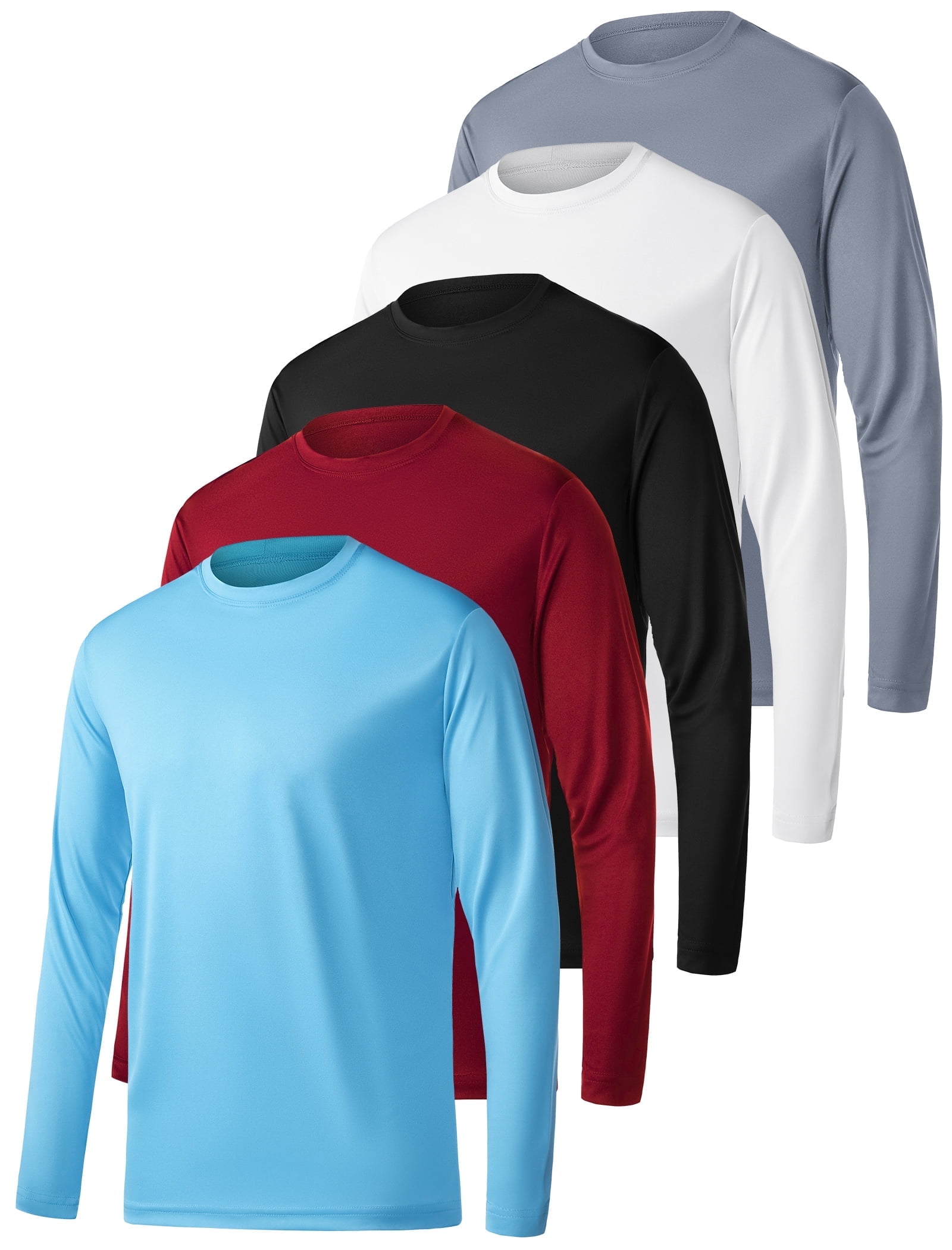TELALEO 5 Pack Long Sleeve Shirts for Men Moisture Wicking UPF SPF Sun Protection Tee Shirts Workout T Shirts,L