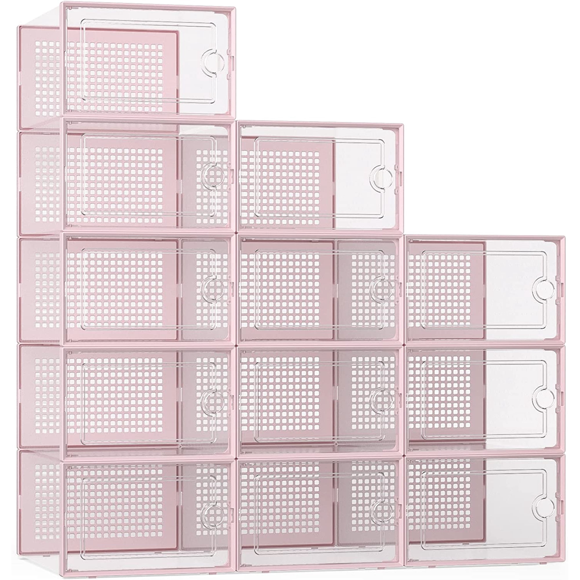 X-Large Clear Plastic Stackable Shoe Storage Boxes 12 Pack Sneaker Organizer Bins Shoe Rack and Holder Alternative Toy and Closet Storage