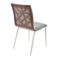 thumbnail image 2 of French Dining Chairs Set of 2 - Grey Fabric Upholstery, Walnut Back, Stainless Steel Legs, 2 of 5