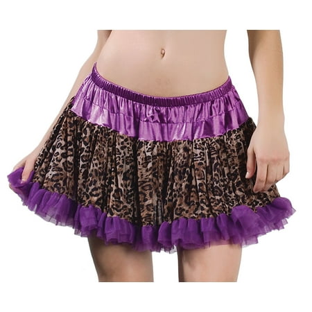 - Sexy Adult Purple Leopard Layered Ruffle Petticoat Slip One Size Fits Most