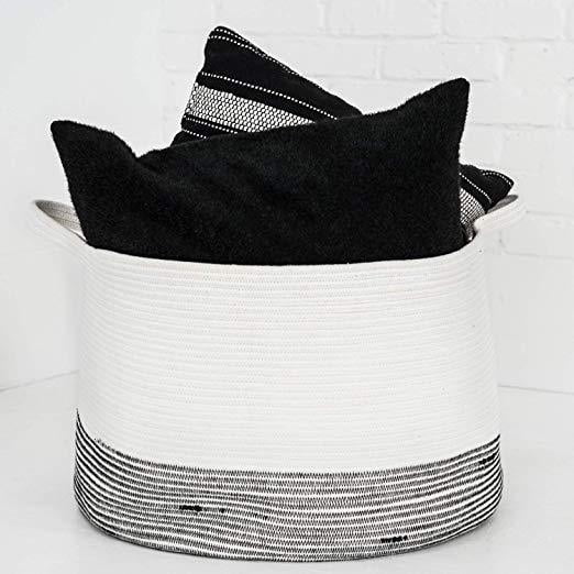 Cotton Rope Woven Basket 2 Pack BasinCo Large Storage Basket XXL 20” x 13”