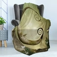 thumbnail image 4 of Tree Soft Flannel Fleece Throw Blanket, Absurt Illustration of Wooden Crescent Hanging on a Tree Branch, Cozy Plush for Indoor and Outdoor Use, 60" x 80", Green Green Brown, by Ambesonne, 4 of 5