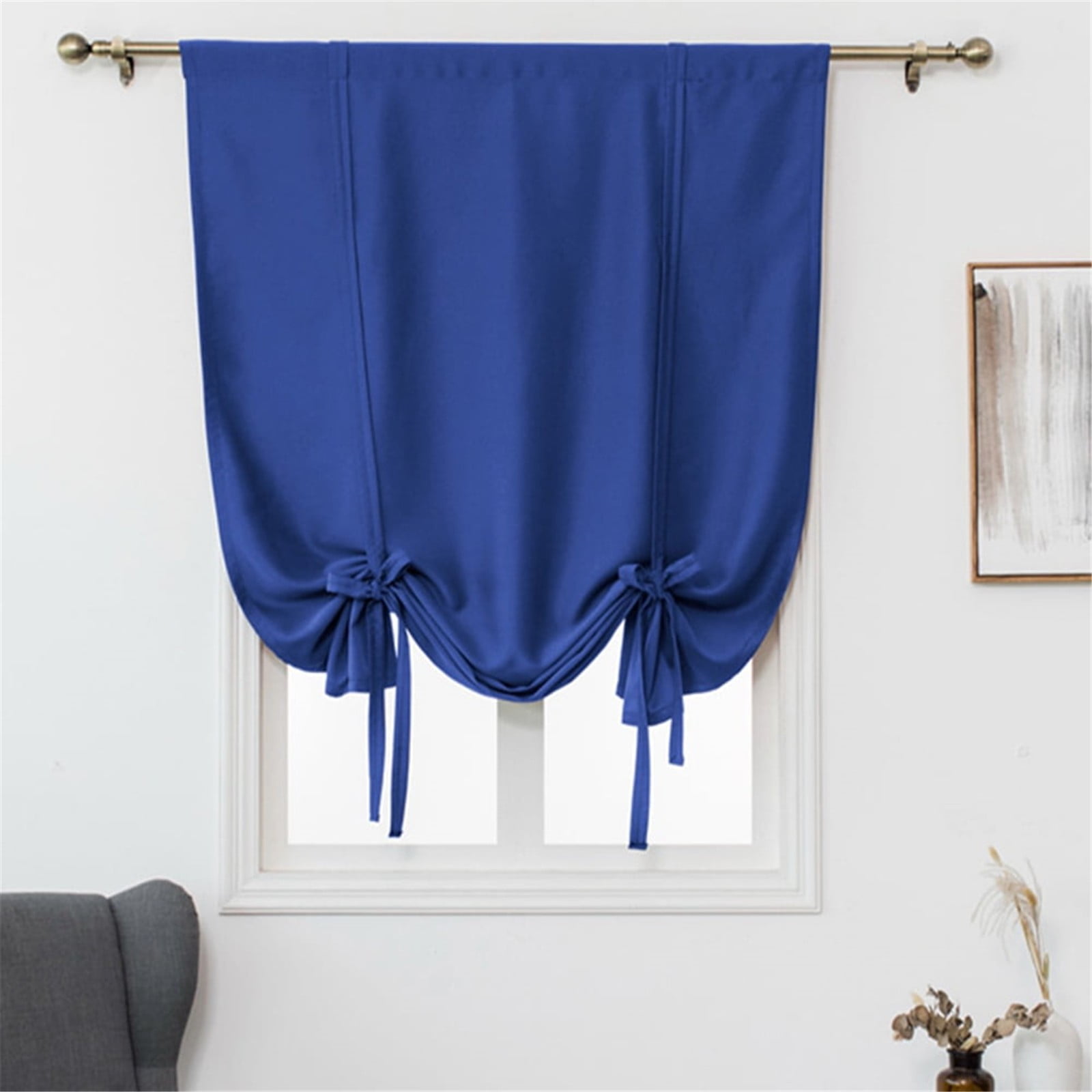 pdqouc Roman Curtain for Bathroom Kitchen Adjustable Balloon Curtains for Small Window Room Darkening Shades Drapes Panel Rod Pocket Solid Tie Up Multi Color