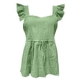 thumbnail image 4 of ZHOUCHANKIDS Womens Tank Tops Casual Summer Square Neck Tops Ruffle Strap Sleeveless Peplum Blouses Trendy Tank Top Green L, 4 of 5