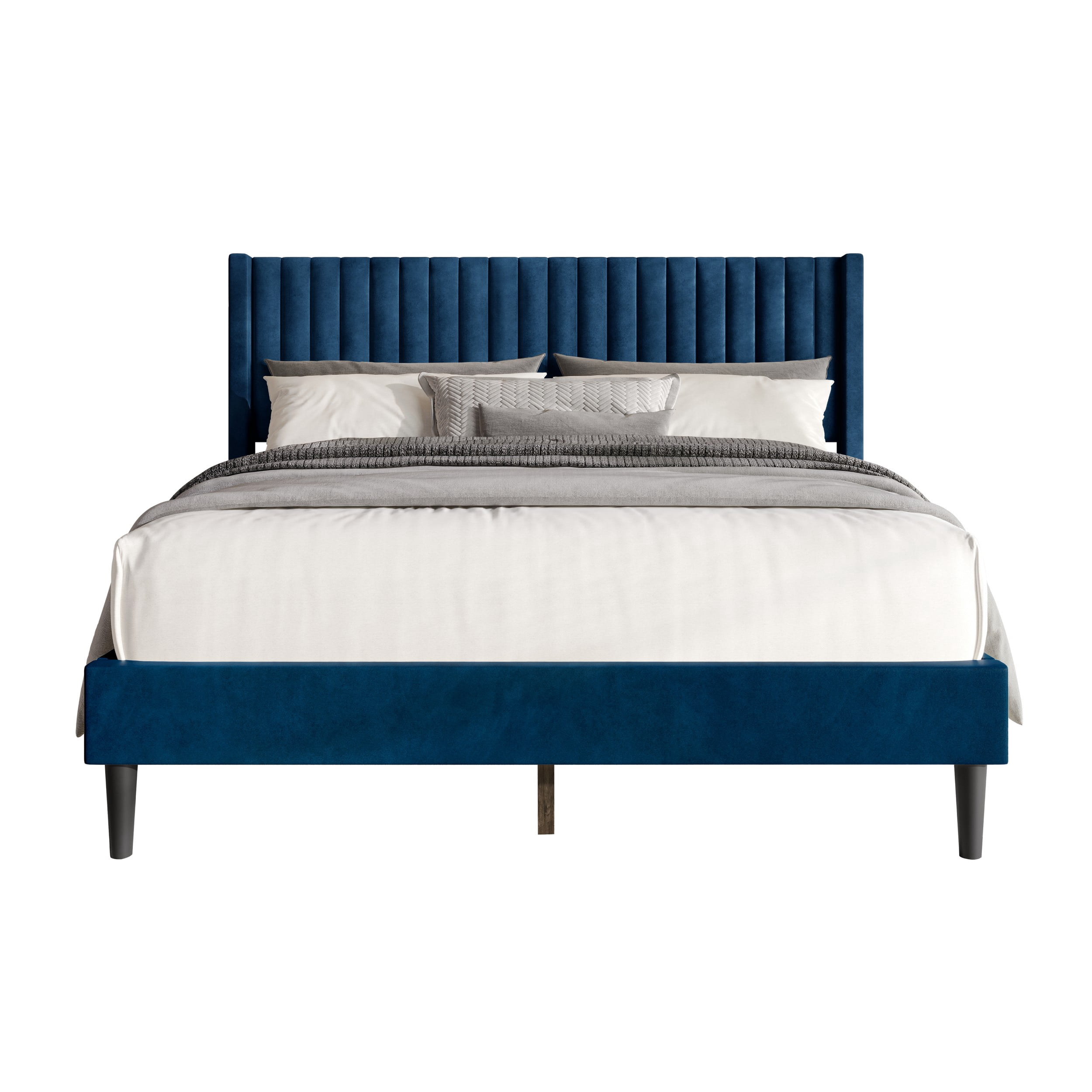 Favorer Montrose Upholstered Wingback Bed, Channel Tufted Headboard, Platform Design