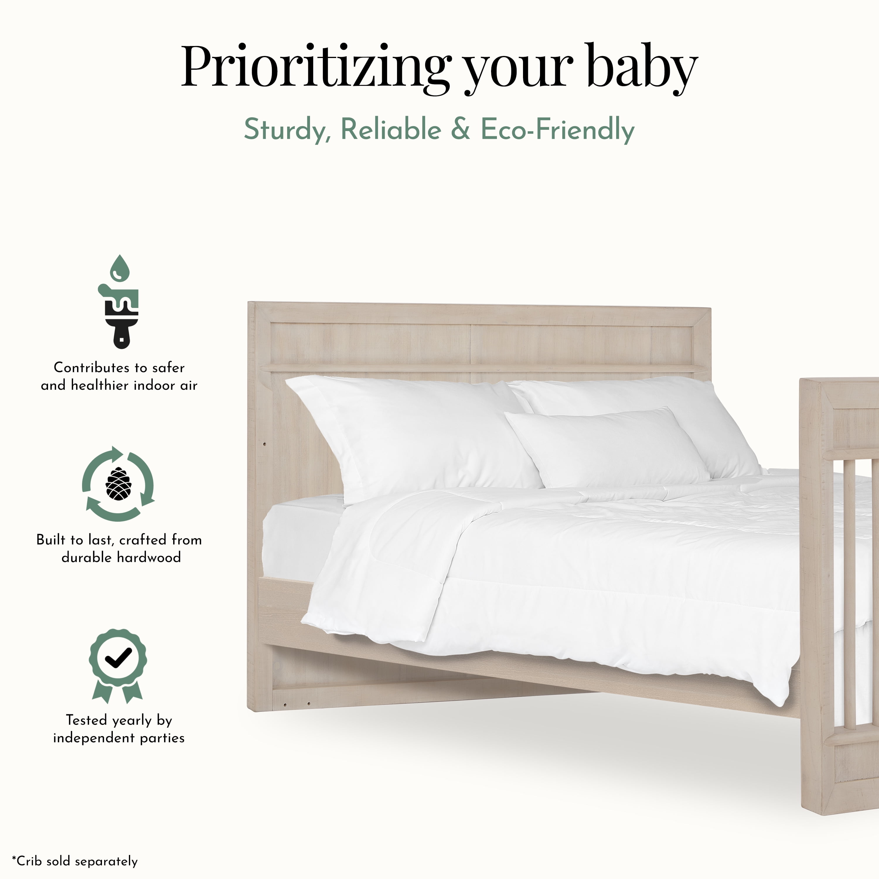 Evolur Convertible Crib Wooden Full Size Bed Rail, Sand Castle Oak