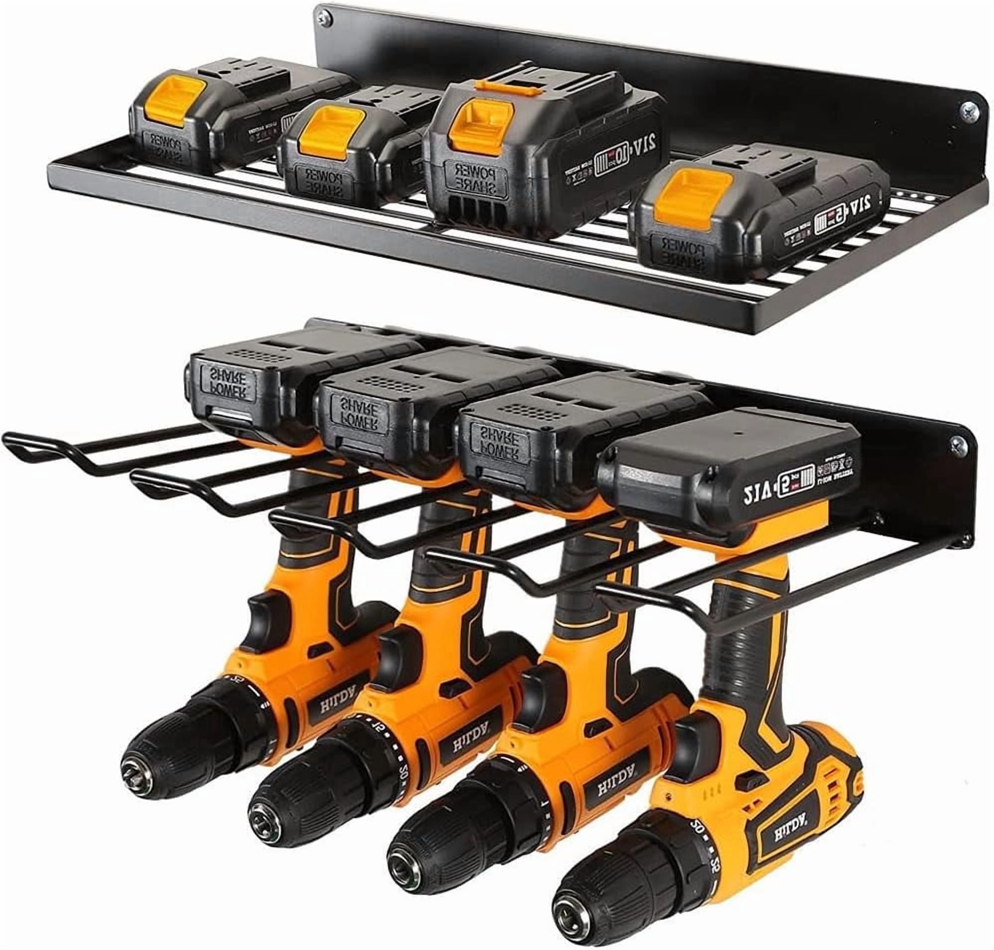 Power Tool Organizer Holder Storage Rack Wall Mounted Heavy Duty Alloy Steel Black with 1 Shelf and 1 Tool Rack