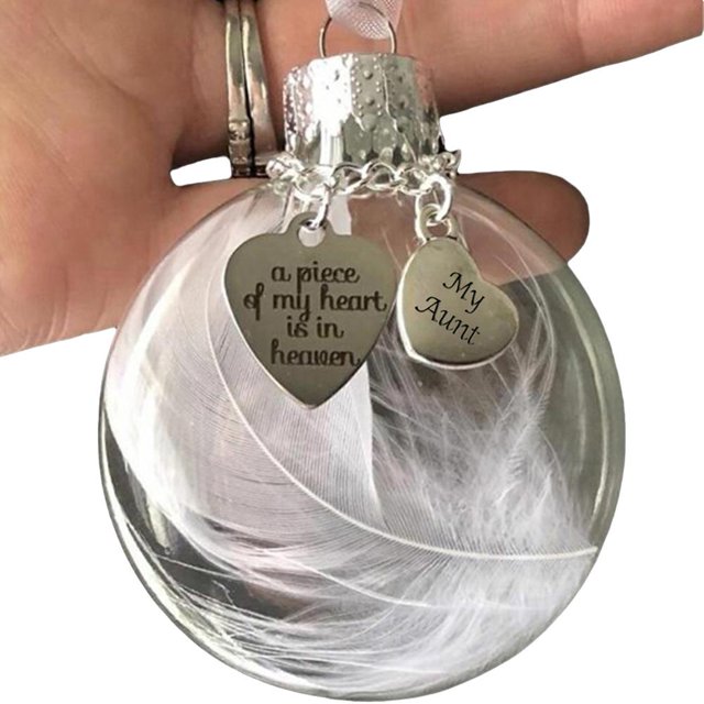 CAIROYAR Adorno colgante navideño conmemorativo con forma de bola de plumas transparente, adorno conmemorativo con la palabra "Tengo un ángel en el cielo", adorno colgante para árbol de Navidad, regal