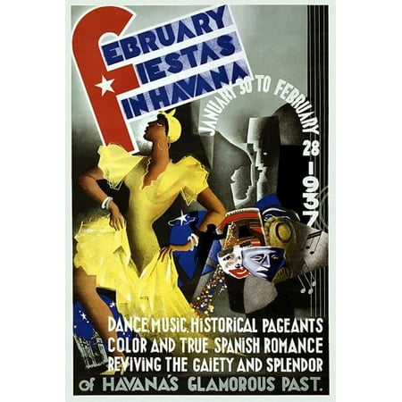 February Fiestas In Havana Vintage Travel Canvas Art - (36 x 54)