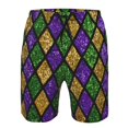 thumbnail image 4 of Naloa Mardi Gras Shiny Green Purple Men's Beach Shorts, Surfing shorts, Swim trunks, Quick Dry Swim Trunks for Surfing Beach Fun - Small, 4 of 9