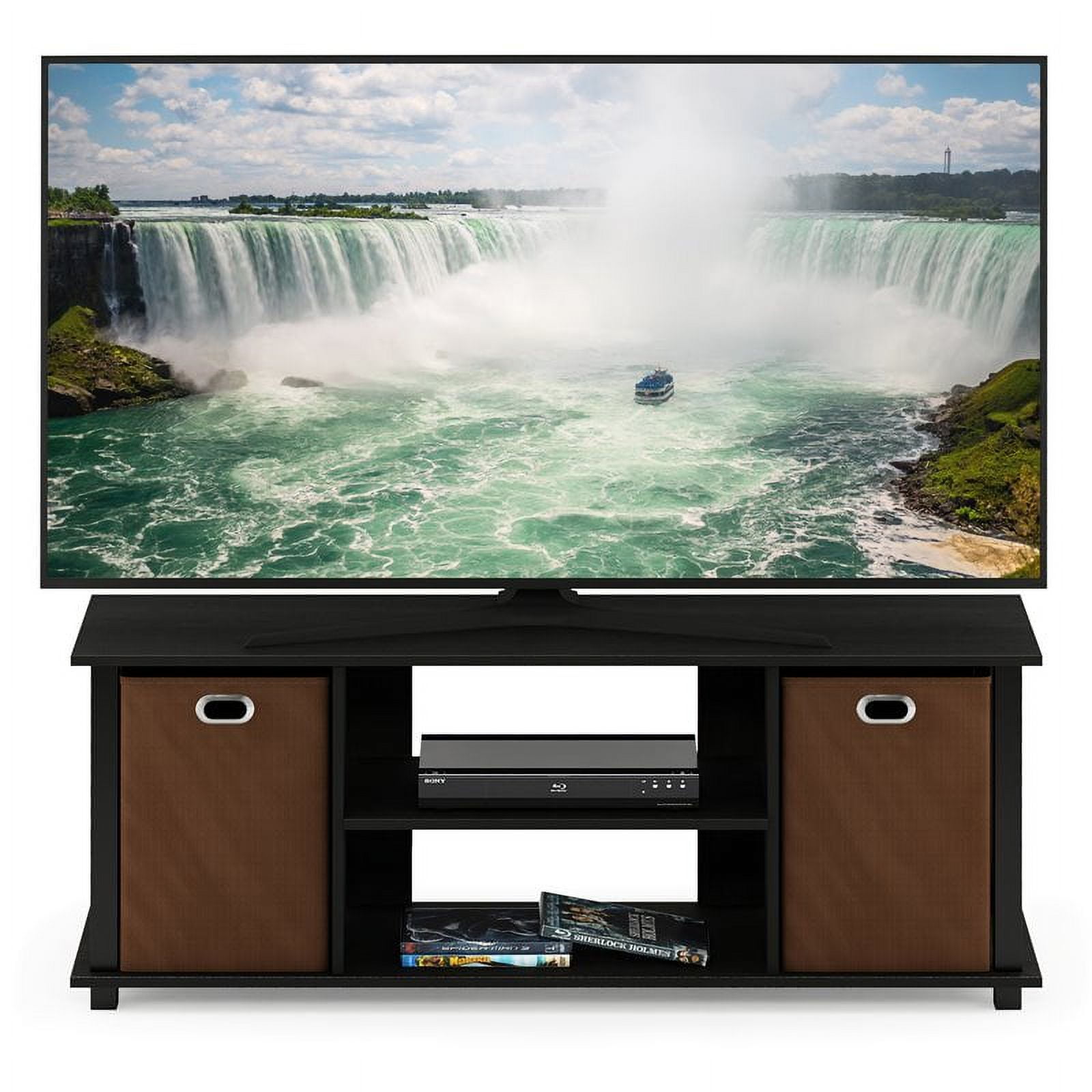 Furinno 13054AM-BK-MBR Econ Entertainment Center with & Storage Bins, Americano & Black & Medium Brown