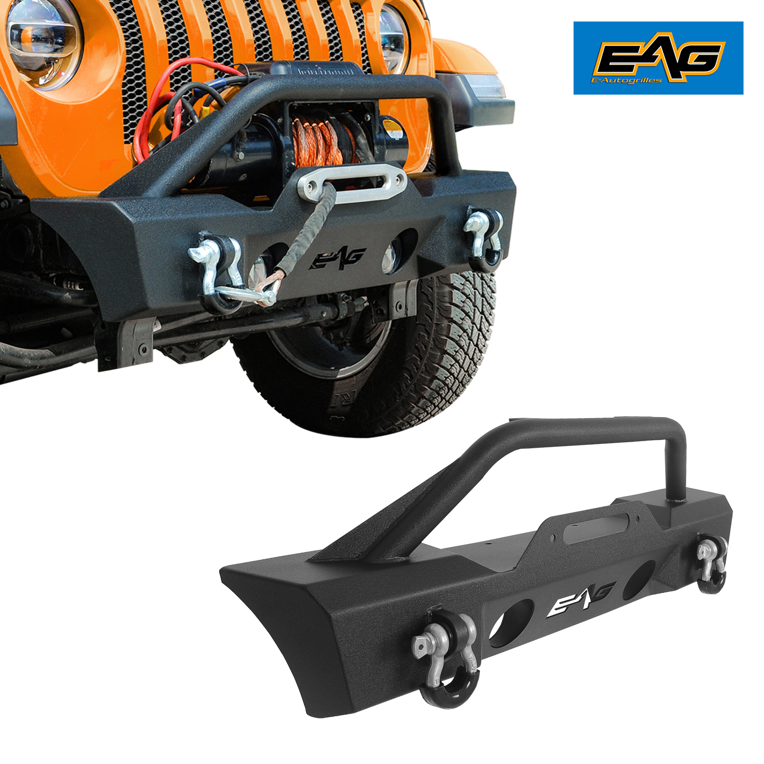 EAG Stubby Front Bumper W/ Fog Light Holes Fit for 1822 Wrangler JL