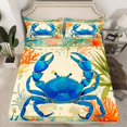 thumbnail image 2 of jejeloiu Blue Crab Pattern Full Size Sheets,Ocean Sea Sealife Bed Sheets,Orange Coral Shell Sheet Sets For Children,Breathable Home Decor,4 Pieces, 2 of 7