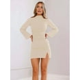 thumbnail image 4 of Vestido de Mujer con Mangas Largas Cruzadas, Volantes, Dobladillo Ajustado, Abertura, Cuello Medio Alto, Falda Corta, Cintura Ajustada. Albaricoque S, 4 of 9