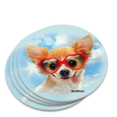 

Chihuahua Dog Heart Glasses Selfie Novelty Coaster Set