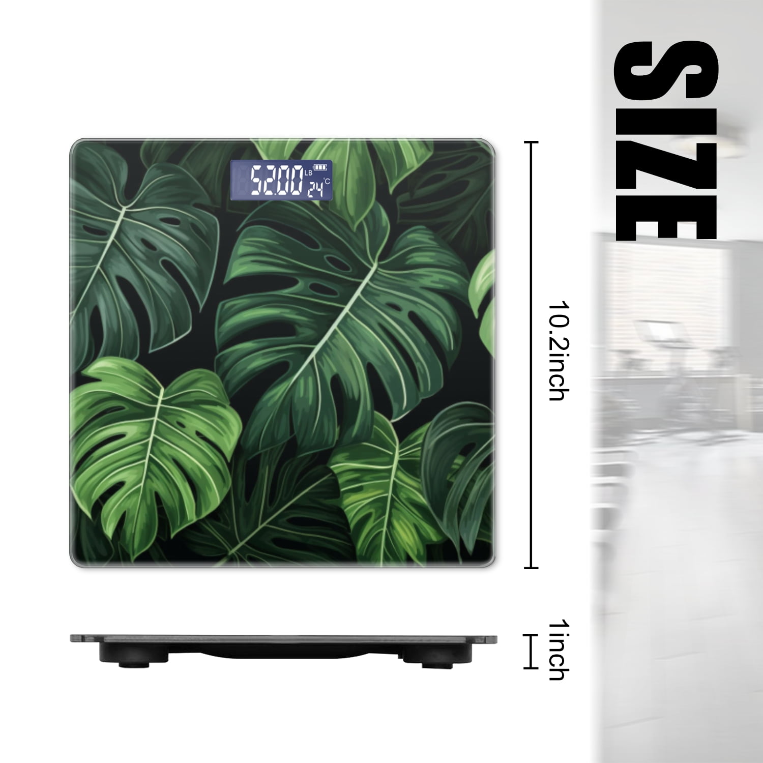 High Precision Body Weight Scale Smart Bathroom Scales with Large LCD Display(400lbs),Decorative for Bedroom-Monstera Leaves On Black Background