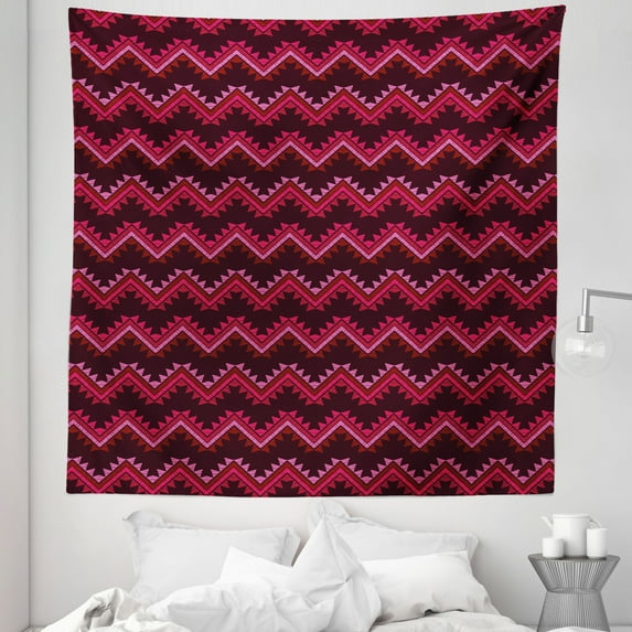 Aztec Tapestry, Prehistoric Ornaments Chevron Pattern in Warm Tones Print, Fabric Wall Hanging Decor for Bedroom Living Room Dorm, 5 Sizes, Maroon Multicolor, by Ambesonne