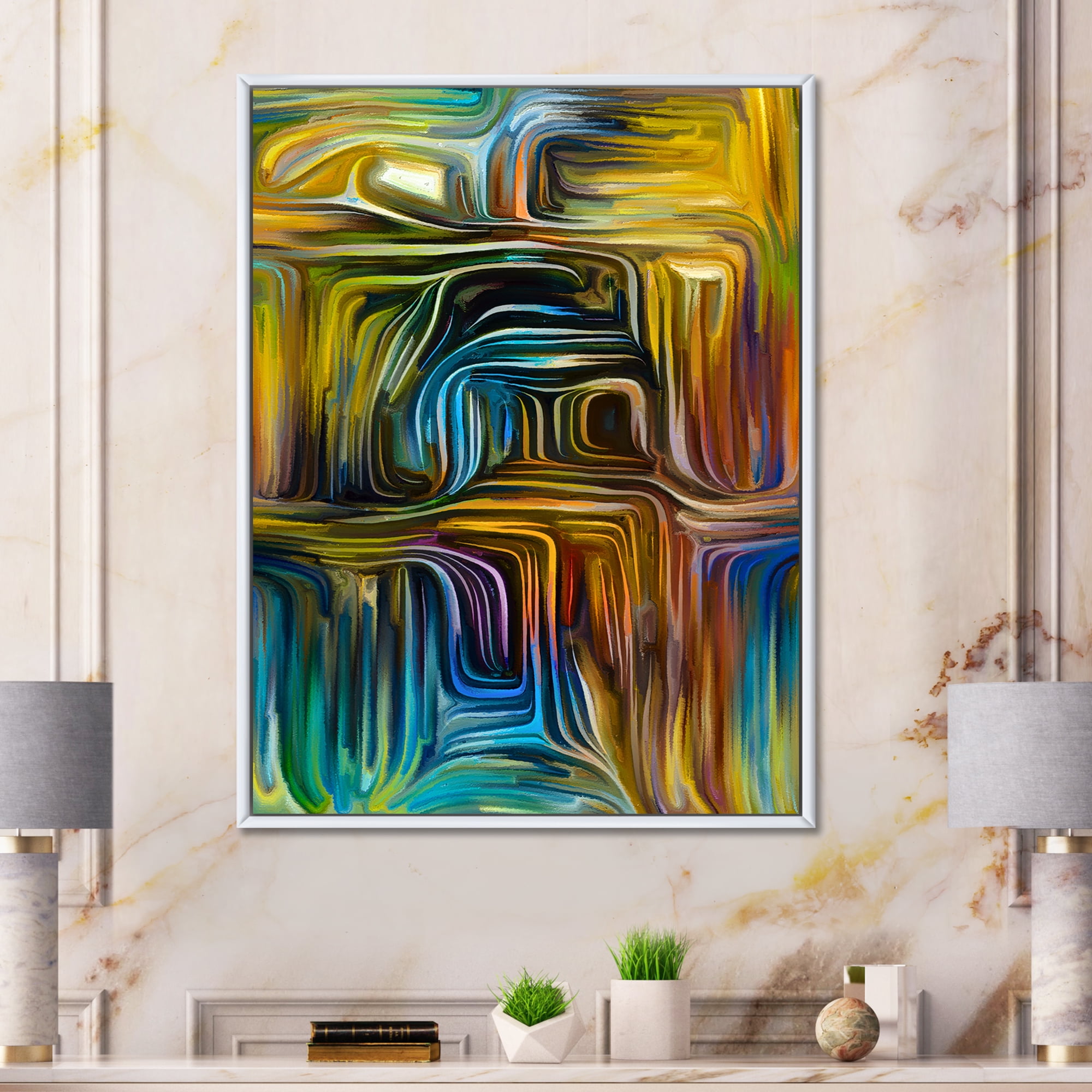 Designart 'Colour Spiral Fusion IV' Modern Framed Canvas Wall Art Print
