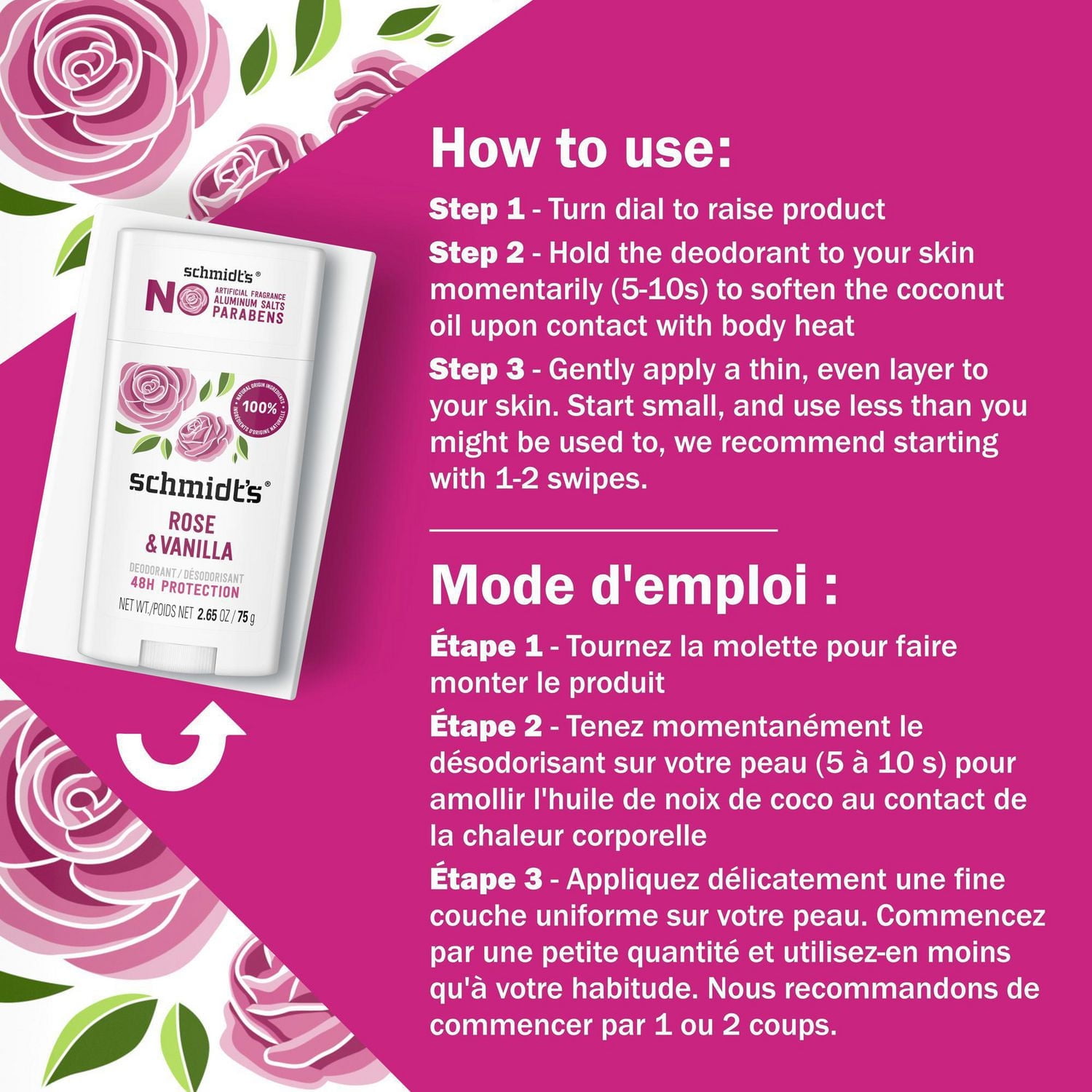 Désodorisant d'Origine Naturelle Schmidt's rose & vanilla
