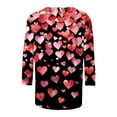 thumbnail image 5 of Joau Valentine's Day 3/4 Length Sleeve Womens Tops Crew Neck Loose Casual Blouses Heart Print Tunic Tops Graphic Tees Shirts Gifts for Women, 5 of 5