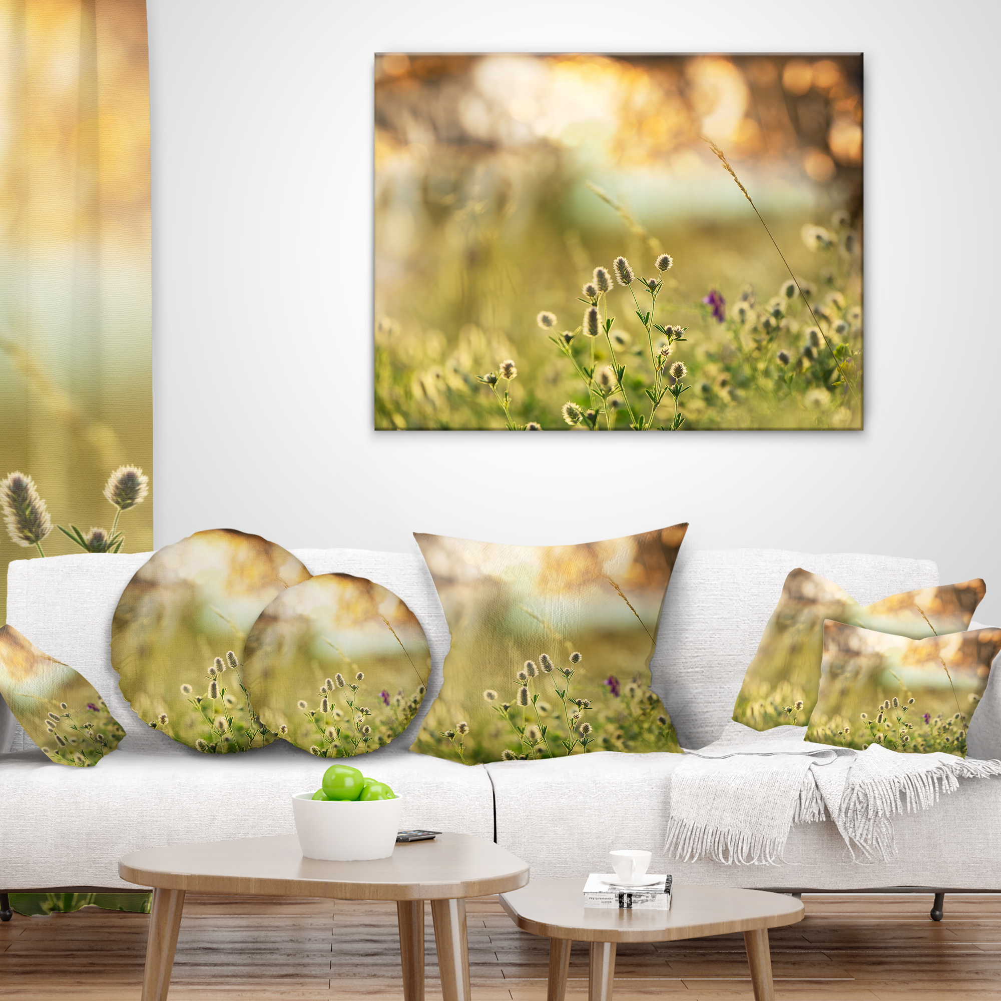 Designart Little Summer Flowers in Meadow - Flower Throw Pillow - 16x16