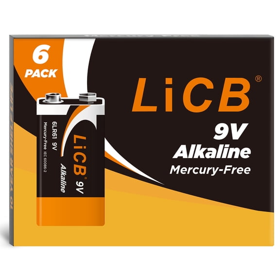 LiCB Alkaline 9 Volt Batteries (6 pack), 9V Battery Perfect for Smoke Detectors