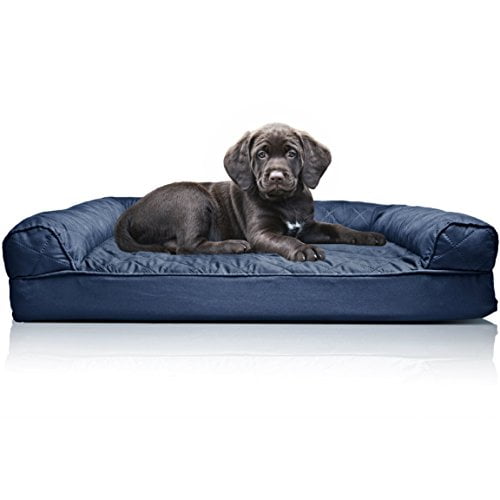 FurHaven Lit pour Chien Canapé Matelassé Orthopédique pour Chien et Chat, Bleu Marine, Petit