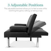 Best Choice Products Modern Faux Leather Convertible Futon Sofa w/ Removable Armrests, 2 Cupholders - Black