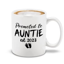 Shop4Ever Promoted To Auntie Est 2023 Ceramic Coffee Tea Mug Cup 11 oz. Funny Gift for Her, New Aunt, New Auntie (White Handle 11 oz.)