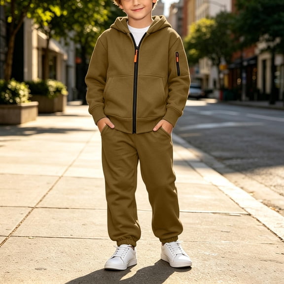 Boys 2-Piece Tracksuit Outfit Full Zip Hoodie and Sweatpants Set Athletic Sweatsuit Long Sleeve Activewear Youth Casual Jogger Pants Suit with Pockets