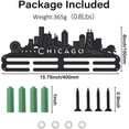 thumbnail image 2 of Chicago City Medal Holder Display Sport Trophy Hanger Rack City Night View Style Metal Wall Mount Designed for Running Football Swimming Basketball, 2 of 9