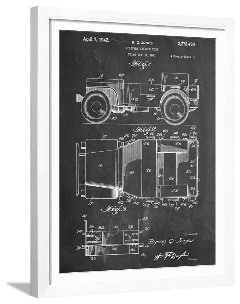 Willys Jeep Patent Art Prints set of 12 prints Black & White Automotive Wall Art 