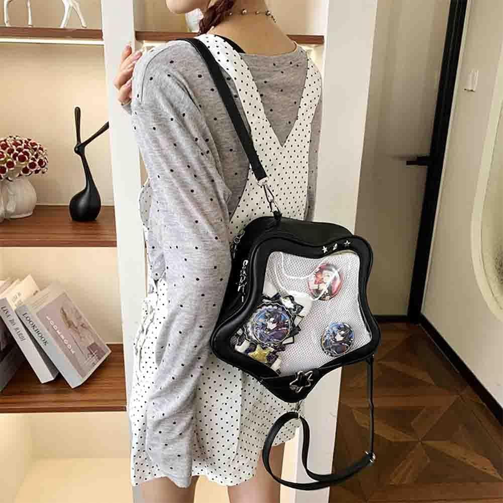 Baguery Ita Bag Star Shaped Purse - PU Leather Cute Clear Crossbody Bag, Kawaii Pin Display Shoulder Bag (Bare Bag)​