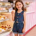 thumbnail image 6 of EnJoCho Teen Kids Girls Summer Clothes Denim Cam𝗂sole Top + Raw Hem Ripped Jeans Shorts 2PCS Outfits Trendy Crop Tank Tops Short Set Preschool Girls Matching Shirt and Shorts Set, 6 of 7