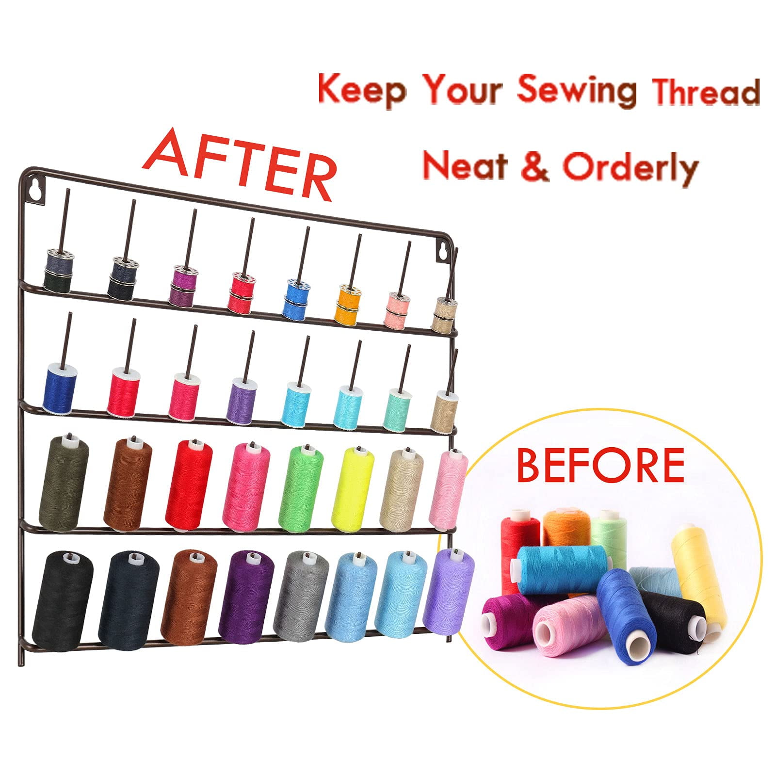Set of 2,32Spool Sewing Thread Rack, WallMounted Metal Sewing Thread