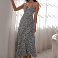 thumbnail image 4 of Vestido casual con cuello en V profundo para mujer, vestido largo con estampado floral sin espalda y abertura para fiesta en la playa, negro, XL, 4 of 6