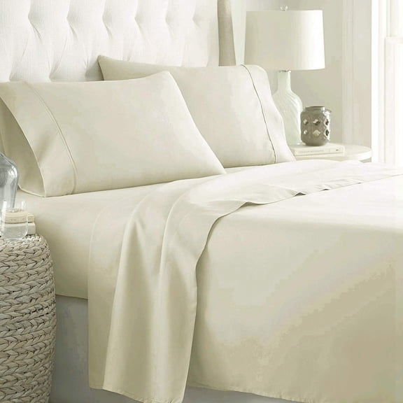 Bilot 600 Thread Count Ultra Soft Deep Pocket Hotel Standard Solid Long Staple Cotton All Season 4 Pieces Sheet Set with 2 Pillowcases, Ivory Color Queen Size