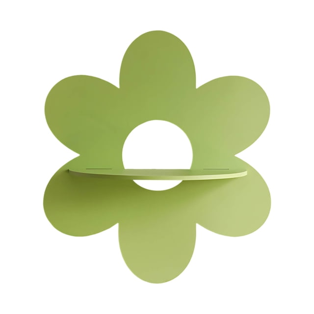 Wdhugt Wooden Flower Shape Wall Shelf Green Color For Storage And Home Decor With Natural Look Green