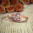 thumbnail image 3 of 6mm Round Cut 2.25 Carat Peach Pink Morganite and Black Diamond Moissanite Engagement Bridal Wedding Ring Set with 18k Gold Plating, 3 of 5