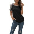 thumbnail image 1 of Sonducket Camisa de manga corta con hombros descubiertos y cuello con estampado de leopardo hueco para mujer Prendas para la parte del cuerpo Negro L, 1 of 5