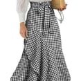 thumbnail image 3 of Women'S Retro Plaid Maxi Skirt A Line Pleated Flared Elastic High Waisted Gingham Summer Swing Long Skirt Black XXXL, 3 of 5