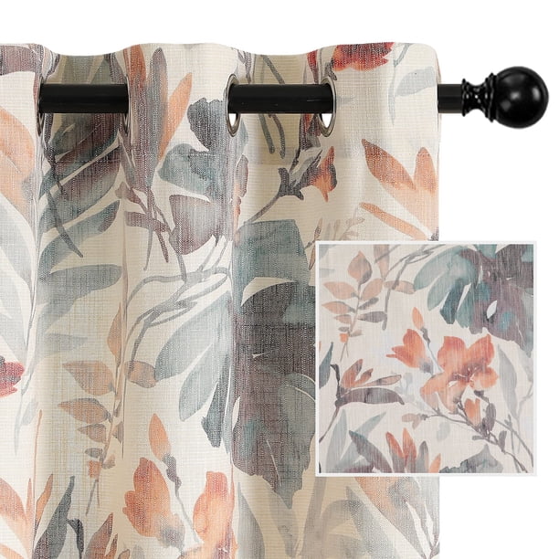 Cortinas MYSKY HOME, estilo lino, 183 cm de longitud, semitransparentes, con estampado floral