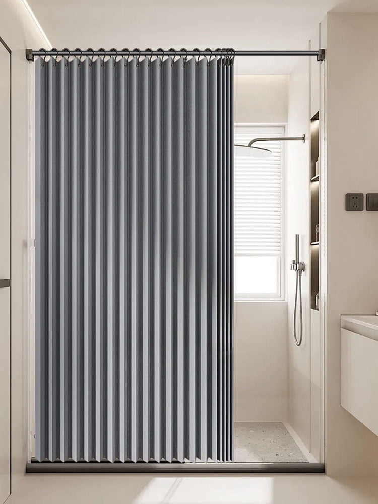 Foldable Magnetic Shower Curtain |Grey Dual-Side Magnetic 180×200cm, Tool-Free Waterproof, RV/Bathroom Dry-Wet Separation Partition Curtain