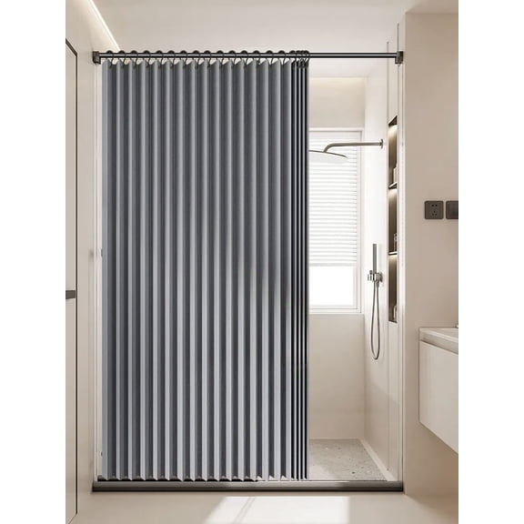 Qiyester Foldable Magnetic Shower Curtain Waterproof Bathroom Curtain with 14 Hooks Privacy Bathroom Divider Modern for Bathroom