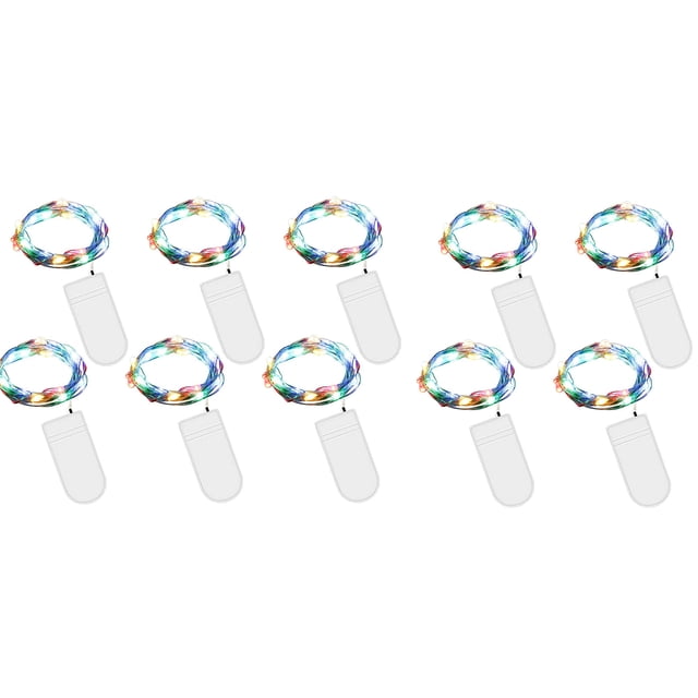 Guirnalda de luces LED con pilas, 10 unidades, 2 m, 20 LED, microbaterías, alambre de cobre, luces de Navidad multicolor para habitaciones, interiores, Navidad, exteriores, fiestas, bodas, bricolaje
